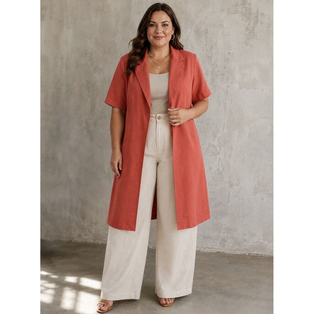 Vintage Positive Influence Linen Coral Longline Blazer Single Button 18W